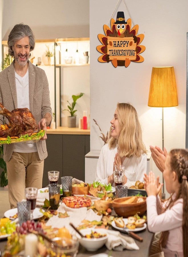 Pigort Happy Thanksgiving Wooden Sign Thanksgiving Turkey Door Decorations with Turkey Holds Farmhouse Wood Door Hanger for Autumn Harvest Holiday Home Office Window 8x12inch - Image 4